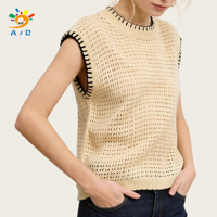 AJB Gilet d'été décontracté pour femme en laine/cachemire, couleur unie, sans manches, respirant, tricoté, anti-boulochage, style euro-américain