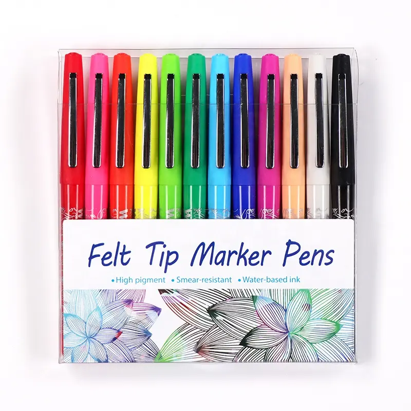 12 팩 중간 포인트 모듬 색상 펠트 팁 마커 펜