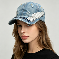 Casquette de baseball brodée ailes d'ange style Y2K streetwear, casquette trucker léopard délavée et usée, NO CAP NO STYLE, casquette hip hop dad hat