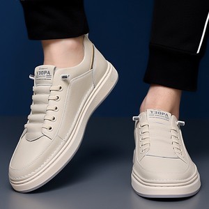 Y3OPA Chaussures en cuir décontractées respirantes pour hommes, bout rond, à lacets, couleur unie, style marche - Product Image 4