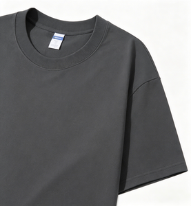 Camiseta de Hombre Gris Oscuro 100% Algodón Peinado, Oversize con Hombros Caídos, Color Liso, Casual, Manga Corta, Lisa - Product Image 4