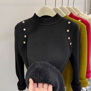Pull pour femme, col rond, manches longues, coupe ajustée, doublure en polaire, épais et chaud, pour l'hiver - Product Image 3