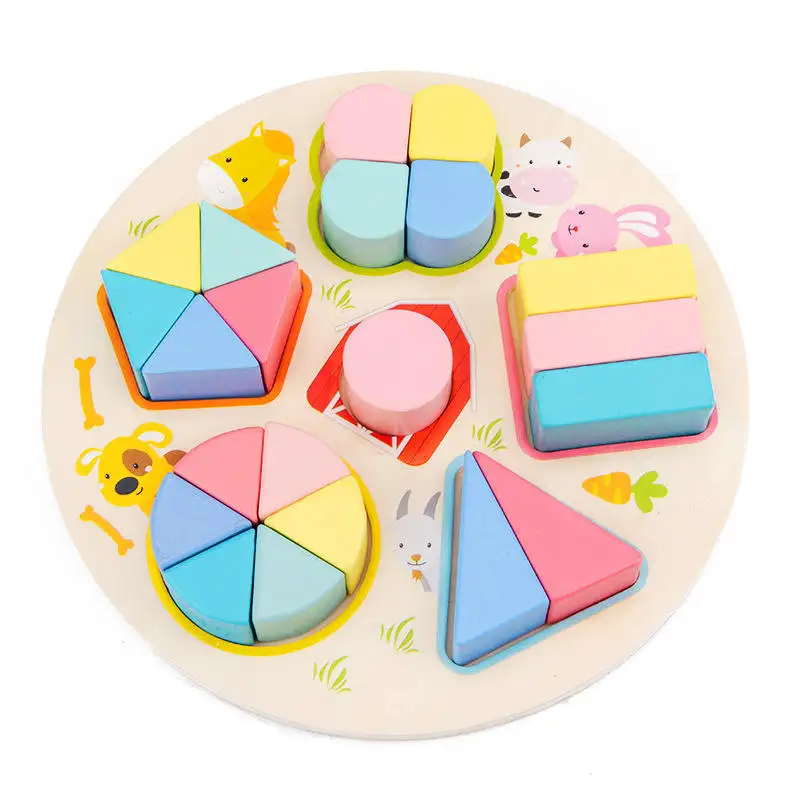 Geometric Shape Board DIY Jigsaw Puzzle Wooden Toy Wholesale Stacking kids wooden toys educational montessori