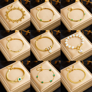 High End <b>Titanium</b> Steel <b>Chain</b> Bracelet With Diamond And Pearl Accents Gift Jewelry - Product Image 1