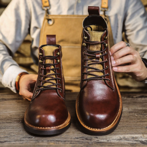 Men's <b>Vintage</b> Split Cowhide Leather <b>Boots</b> Round Toe Lace Up Work Combat Motorcycle <b>Boots</b> Fleece Lined Winter Ankle <b>Boots</b> British - Product Image 1