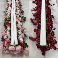 Dekorasi Meja Pernikahan Buatan Warna Putih, Garland Bunga, Runner, Centerpiece Bola Burgundy, Bunga Merah, Natal, Halloween