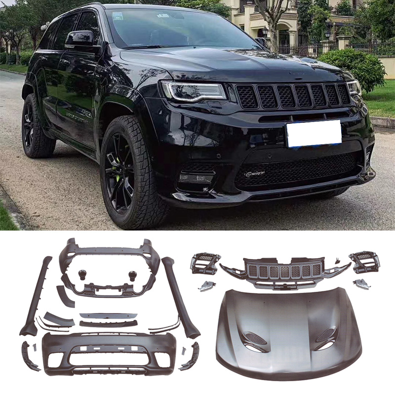 Facelift Frente e Traseiro Bumper grade Saias Lado Capuz Fender Para Jeep Grand Cherokee 2018 SRT8 Body Kit