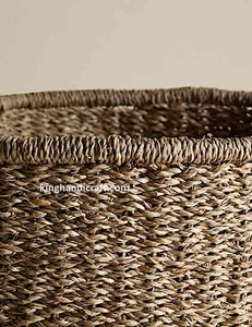 Handmade Natural Seagrass <b>Foldable</b> Storage <b>Basket</b> Woven Eco-Friendly Modern Organizer with Handles for Clothing Toys Home Decor - Product Image 3