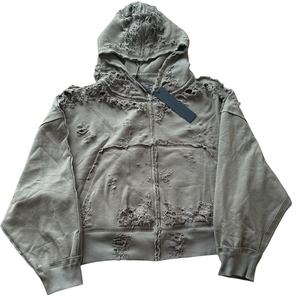 เสื้อฮู้ดดี้แฟชั่น TKAN531 ทรงโอเวอร์ไซส์ ทรงบ็อกซี่ แต่งขาด ซิปหน้า เสื้อฮู้ดดี้ผู้ชาย สั่งทำได้ ผ้าฝ้าย 100% ลุควินเทจ ซักแบบวินเทจ สำหรับสตรีทแวร์ - Product Image 3