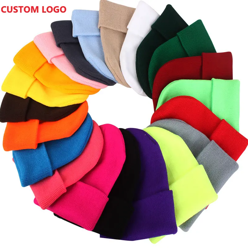 RPET en acrylique recyclé personnalisé, chapeaux unis, broderie multicolore tricoté, bonnet d'hiver, Toque personnalisé, chapeaux en vrac, unisexe