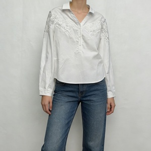 Chemise Henley pour femme en flanelle tissée <span class=keywords><strong>blanche</strong></span> avec logo sur le devant, manches longues, coupe classique, décontractée, printemps/été, séchage rapide, respirante - Product Image 1