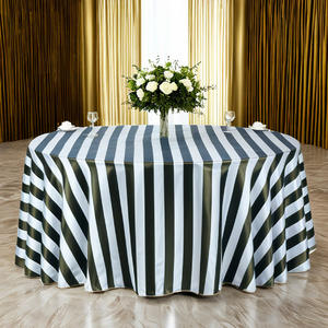 Elegante <span class=keywords><strong>mantel</strong></span> rectangular de poliéster grueso negro blanco a rayas para comedor Hotel sala de reuniones banquete-tejido moderno para el hogar - Product Image 6