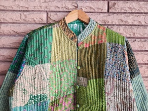 Multi-Colour Flower Printed Handmade Cotton Patchwork Quilted Jacket Indian Block Print, Boho Style for Women Winter Coat - Product Image 3