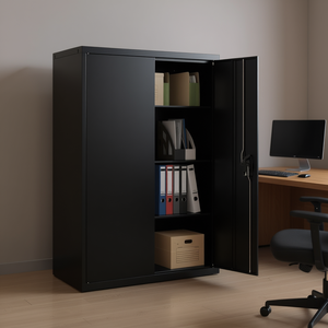 Black Powder Coated Steel Filing <b>Cabinet</b> With <b>Lockable</b> Doors Office <b>Storage</b> <b>Cabinet</b> Commercial Use Minimalist Design - Product Image 2