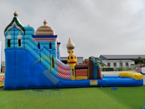 Toboggan aquatique gonflable géant sur le thème du palais arabe, style château d' oasis du désert, parc aquatique pour enfants, location commerciale - Product Image 5