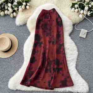 2025 Summer Digital Print Empire Waist Pencil <b>Skirt</b> Women Casual Satin 100% <b>Silk</b> Retro Wholesale Breathable Sustainable - Product Image 4