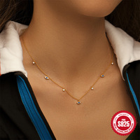 Collier ras du cou classique en argent sterling S925 avec zircon œil porte-bonheur GSN13 - Pendentif très populaire