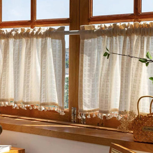 Rideau de porte suspendu de style japonais rétro, couleur crème, en faux coton-lin, sans perçage, pour fenêtre en baie, écran de confidentialité transparent - Product Image 3