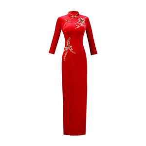 Nouvelle robe Cheongsam longue en velours polyester perlée à <span class=keywords><strong>la</strong></span> main, style moderne, <span class=keywords><strong>pour</strong></span> femme, idéale <span class=keywords><strong>pour</strong></span> l'automne/hiver et les occasions quotidiennes, à manches longues, <span class=keywords><strong>pour</strong></span> les mères. - Product Image 5