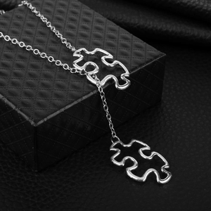 Collier en autiste plaqué argent, bijoux Vintage décontracté de haute qualité, Double pièces de <span class=keywords><strong>Puzzle</strong></span>, pendentif en croix ajustable - Product Image 2