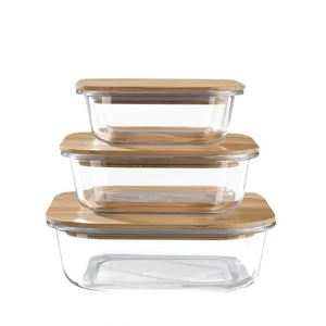 High Borosilicate Glass Bamboo Wood Lid Rectangle Single Tier Fresh-Keeping <b>Lunch</b> <b>Box</b> Set Microwave Safe Sealed Office <b>Lunch</b> <b>Box</b> - Product Image 5