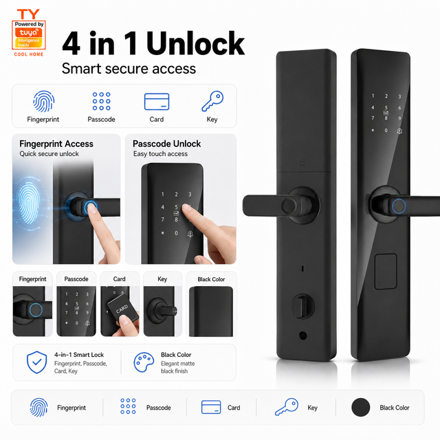 TY Slim Password Tuya Smart Lock Door Wholesale Wifi Smart Locks for Front Door Biometric Fingerprint Digital Smart Door Lock