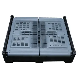 QS 1200x1000mm Heavy Duty Solid Box Folding Collapsible Drop Gates Plastic Container Pallet for Logistics Transport