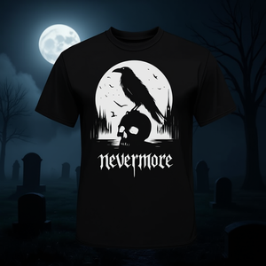 T-shirt The Raven Nevermore, design gothique d'horreur, col rond noir - Product Image 3