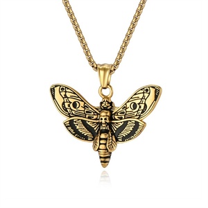 Collar de Acero Inoxidable con Colgante de Mariposa, Polilla y Calavera, Estilo Punk, con Detalles de Hueso, de Gran Venta - Product Image 3