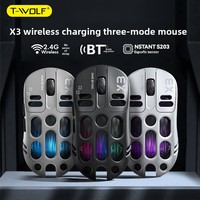 Souris de jeu mécanique ergonomique sans fil T-WOLF X3 à six boutons, triple mode, RGB, ajourée, pour e-sport
