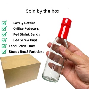 Bouteilles en verre vides en gros de 3 oz, 5 oz, 8 oz pour sauce piquante avec bouchon à vis noir et rouge, inserts en <span class=keywords><strong>plastique</strong></span> pour goutteurs et bandes thermorétractables - Product Image 4