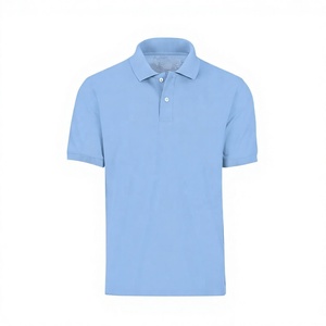 Polo en coton tricoté à manches courtes bleu clair pour homme, couleur unie, respirant, coupe classique - Product Image 1