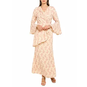 ODM moda casual musulmán ropa mujer blusa y falda conjunto de dos piezas estampado floral Baju Kurung