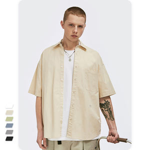 Fabrication lâche Street Style chemises décontractées garçon <span class=keywords><strong>chemise</strong></span> 2021 nouvelle chine pour hommes Hawaii plaine popeline tissu été chemises T court - Product Image 5