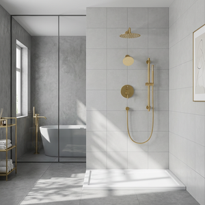 Système <span class=keywords><strong>de</strong></span> douche encastré moderne doré avec robinet en céramique, mitigeur mural 3 fonctions et pommeau <span class=keywords><strong>de</strong></span> douche pluie et massage <span class=keywords><strong>de</strong></span> 10 pouces - Product Image 4