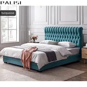 İskandinav lüks kadife kral yatak döşemeli otel çift karyola iskeleti seti mobilya gümrük Modern kumaş tek/çift kişilik yatak