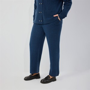 Custom Women Autumn <strong>Clothes</strong> 2026 Blue Rib-Knit Elastic Waist Wide-Leg <strong>Pants</strong> Regular Fit Casual Loungewear with Deep Pockets - Product Image 1