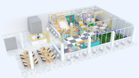 Aire de jeux intérieure de style pastel intégrée à un mini terrain de football et à une toboggan pour centre d'activités pour enfants commercial