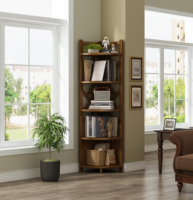 Étagère d'angle en bambou naturel à cinq niveaux, style chinois moderne, gain de place, présentoir mural pour salon