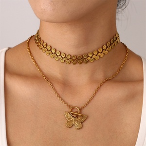 Collar de Moda Personalizado para Mujer, Chapado en Oro, Acero Inoxidable, Colgante de Mariposa, Collar de Varias Capas - Product Image 3