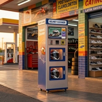 Máquina de limpieza de cascos para almacenes con esterilización UVC, ideal para talleres de reparación de motocicletas y estacionamientos.