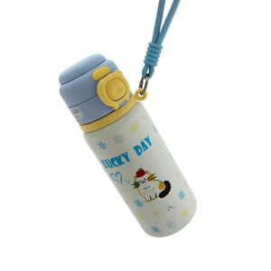 Botella de agua de acero inoxidable de 15oz/450ml para niños, libre de BPA, con tapa abatible y pajita. - Product Image 4