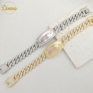 Pulsera Religiosa Gruesa de Plata 14k con Zirconia, Diseño Único de Dios de la Muerte de Guadalupe con Guadaña, Estilo Punk Popular, Tres Tonos Oro Laminado - Product Image 2