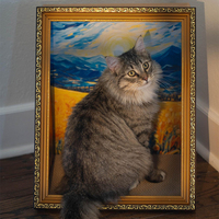 Meubles pour animaux de compagnie : Maison pour chat, lit pour chien, griffoir, cadre photo, motif peinture à l'huile Art Déco personnalisé, doré, en carton ondulé, cadeau