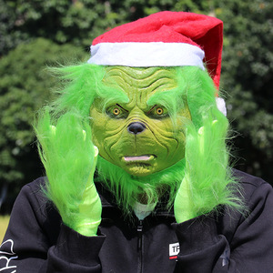 Masque de monstre vert taille unique, accessoire de fête de Noël, motif géométrique de dessin animé - Product Image 2