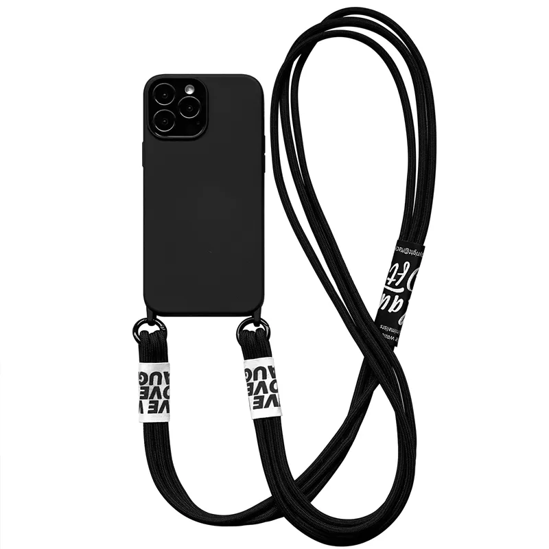 Crossbody Lanyard Solid Soft Phone Case For iPhone 13 MiNi 12 11 Pro Max 14 Pro XS XR X 8 7 Plus SE3 Korea Strap Silicone Cover