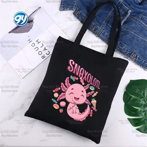 Mignon Axolotl aime Kawaii dessin animé lézard mignon dessin animé noir toile sac Harajuku Shopper sac mode décontracté été sacs à bandoulière