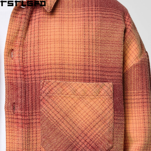 Chemise en flanelle à carreaux orange rouille, boutonnée, manches longues, col rabattu, double poche poitrine, surchemise décontractée, vente en gros personnalisée - Product Image 3