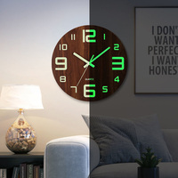 K & B harga murah arloji fluoresensi lampu malam kayu jam dinding bercahaya/jam dinding digital horloge untuk dijual