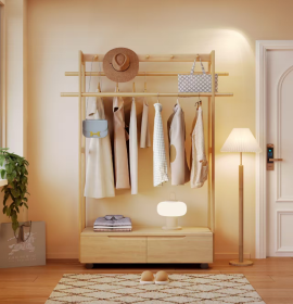 Modern Wood <b>Coat</b> Rack <b>with</b> <b>Shelves</b> and <b>Hooks</b> Freestanding Entryway Storage for Living Room Furniture Scandinavian Design - Product Image 6